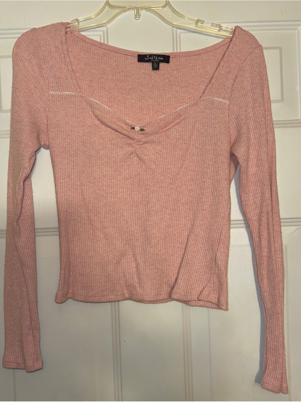 Mixed Threads Pink Rose Ribbed Long Sleeve Knit Top